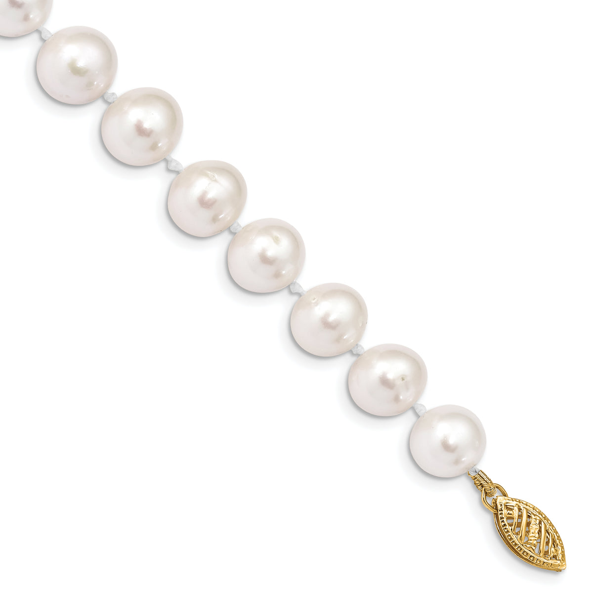 14k 9-10mm White Near Round Freshwater Cultured Pearl Bracelet