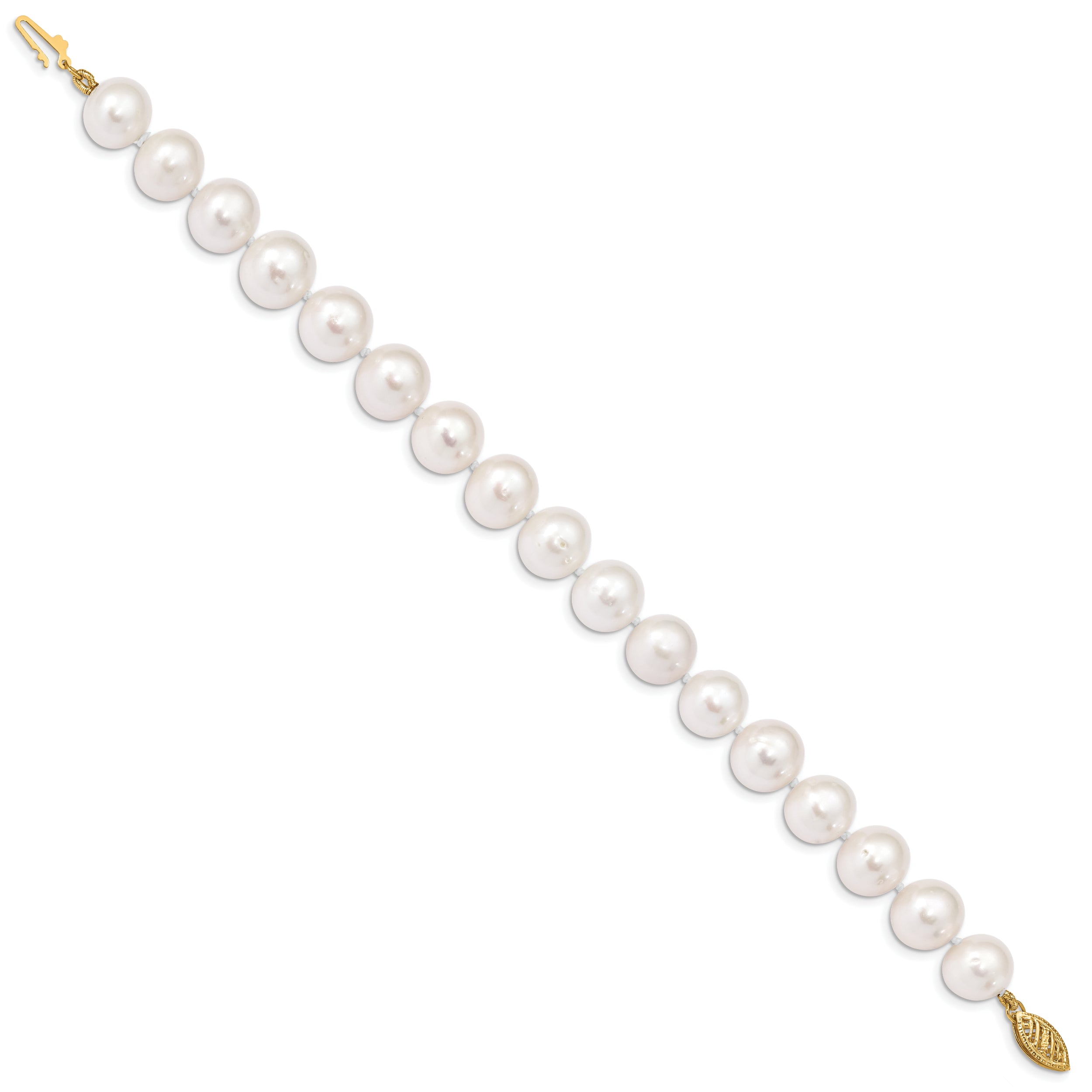 14k 10-11mm White Near Round Freshwater Cultured Pearl Bracelet