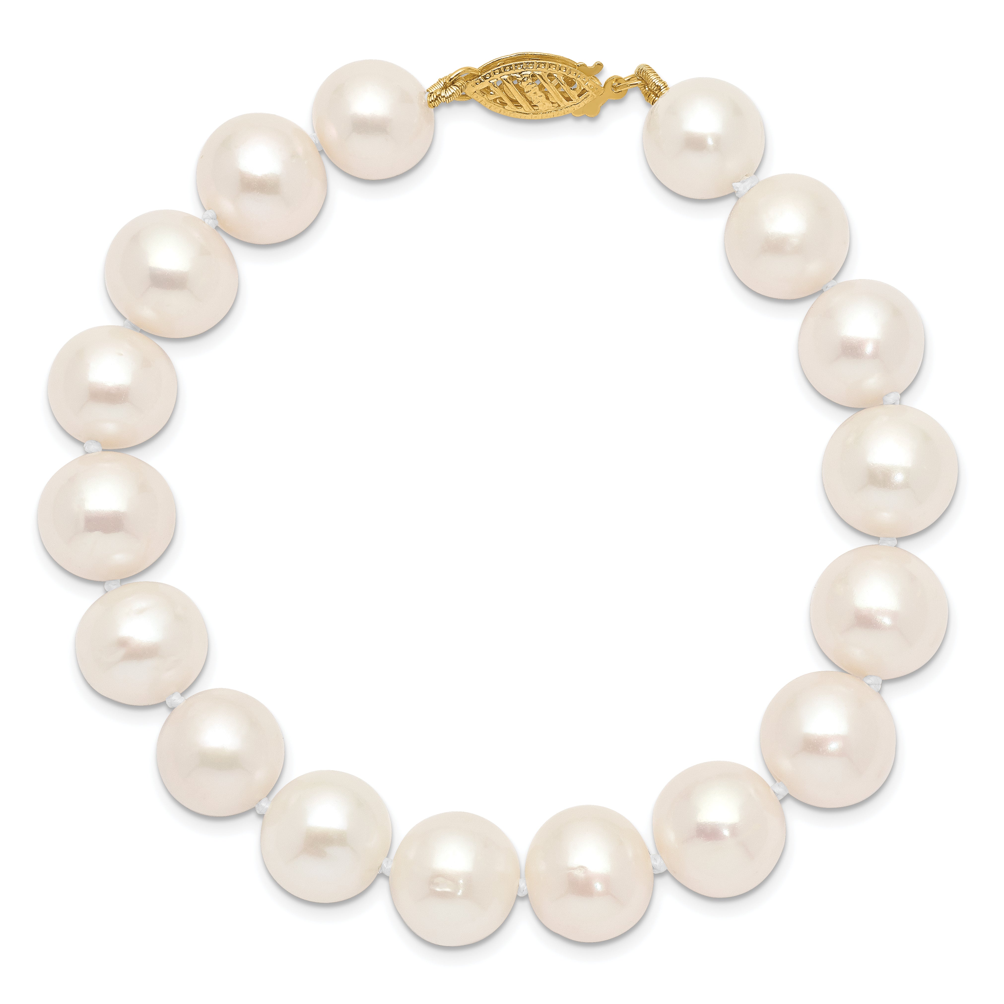 14k 10-11mm White Near Round Freshwater Cultured Pearl Bracelet