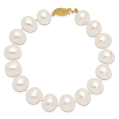 14k 11-12mm White Near Round Freshwater Cultured Pearl Bracelet