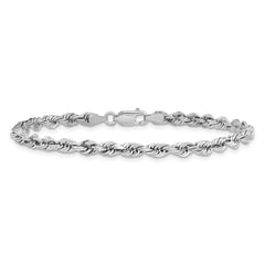 14K White Gold 7 Inch 4mm Diamond-cut Quadruple Rope Lobster Clasp Chain