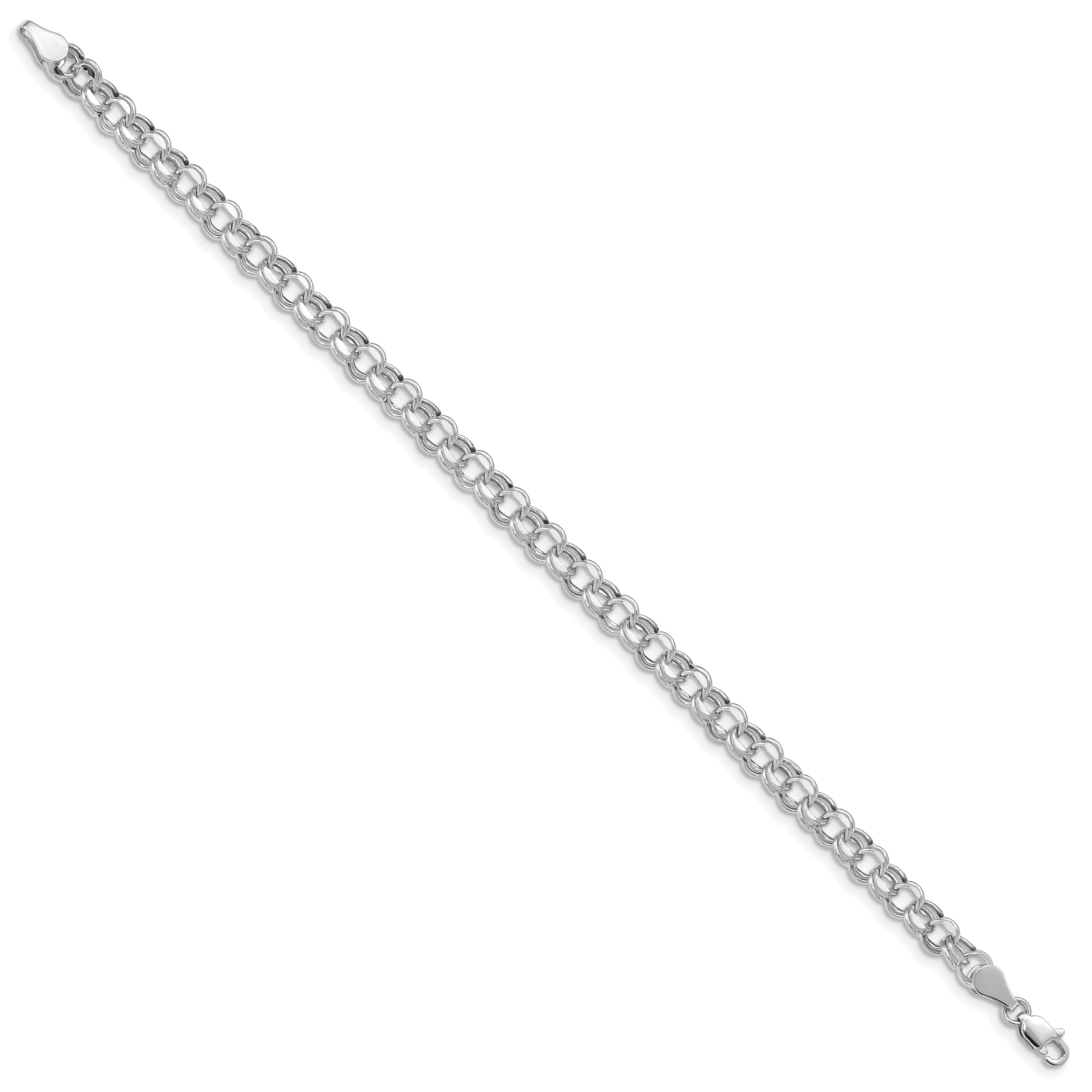 14k White Gold Lite 5mm Double Link Charm Bracelet