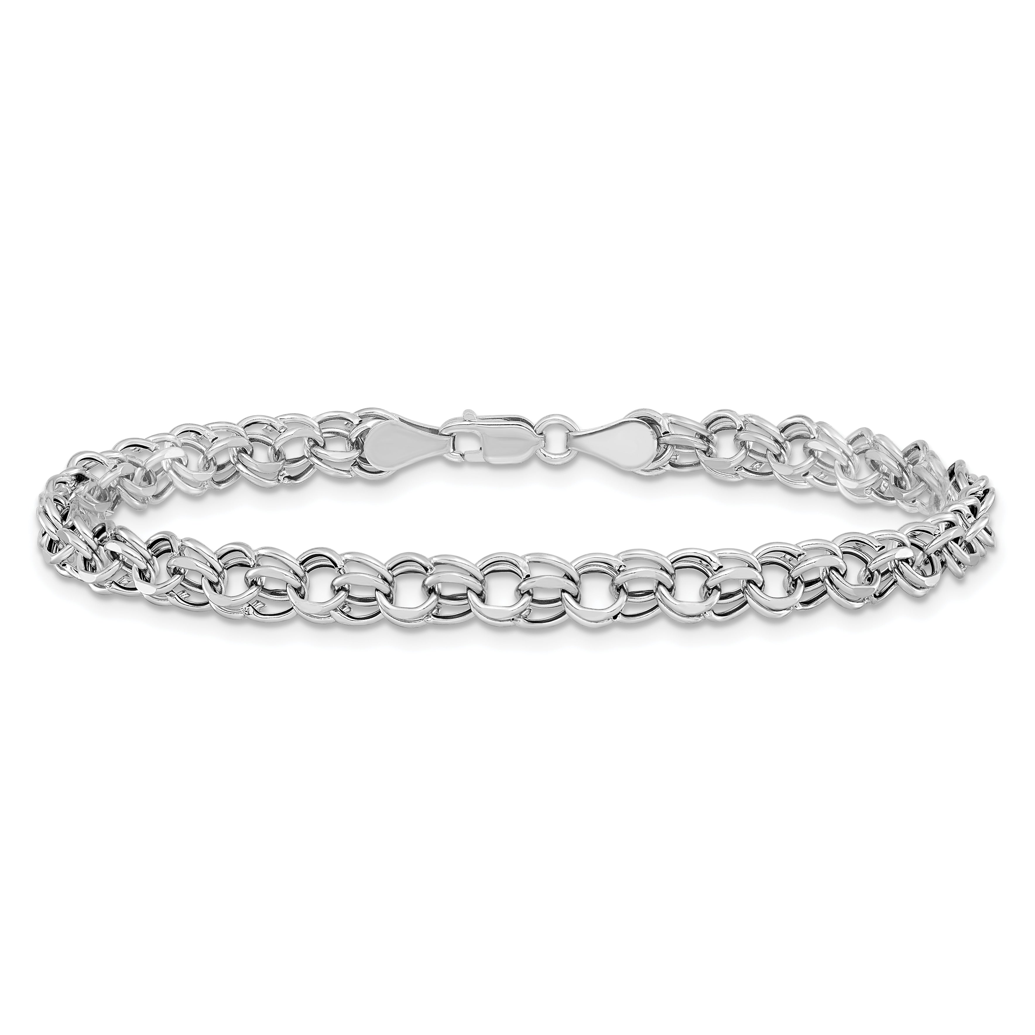 14k White Gold Lite 5mm Double Link Charm Bracelet