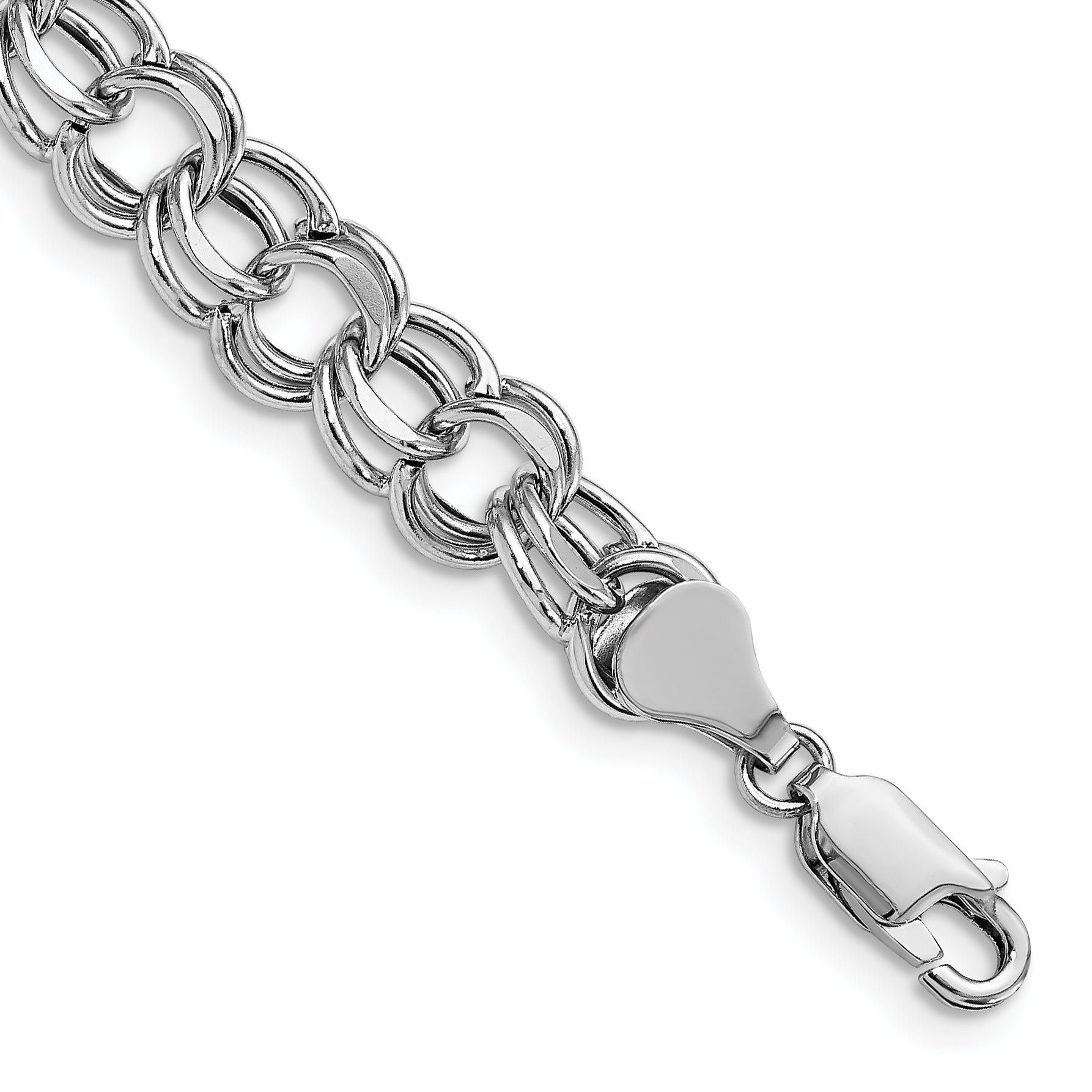 14k White Gold Lite 7.5mm Double Link Charm Bracelet Main image