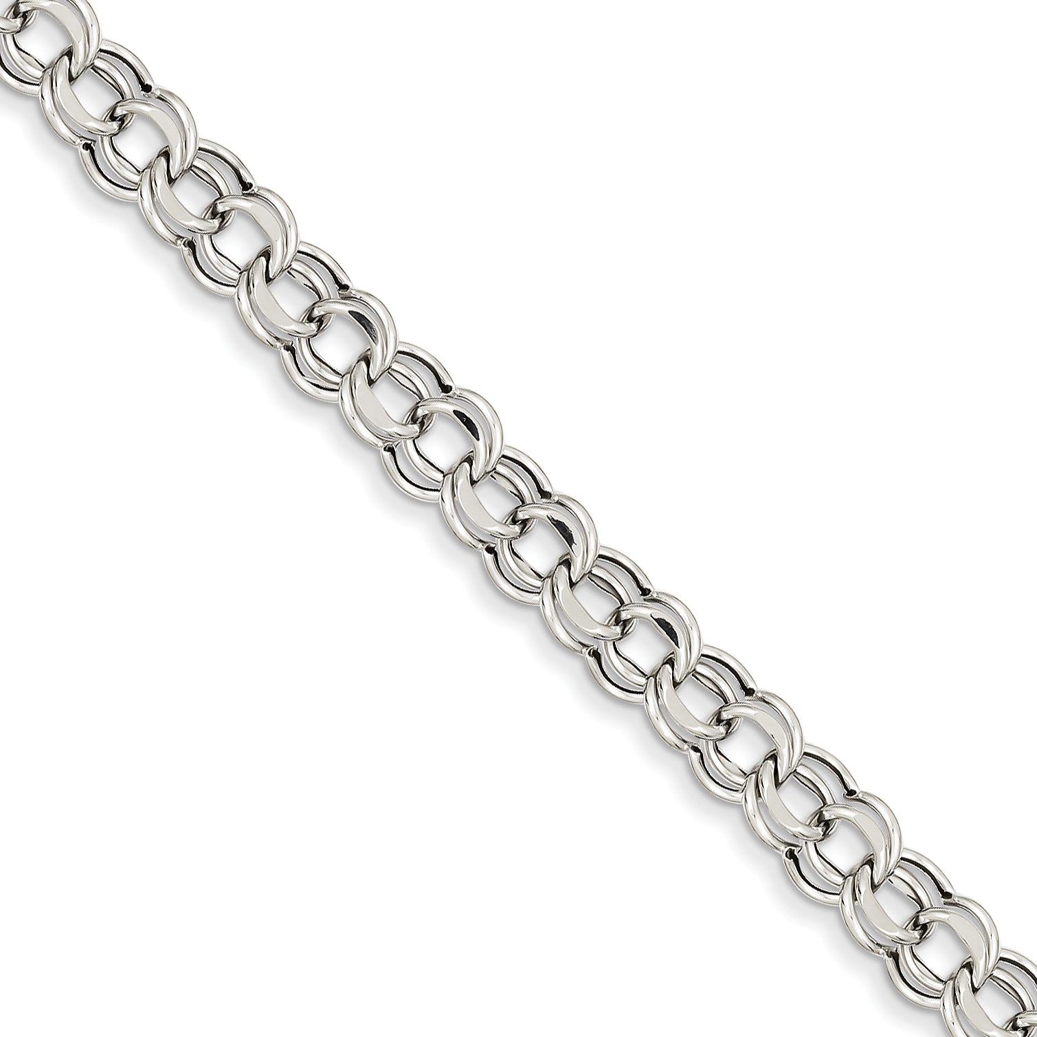 14k White Gold Lite 7.5mm Double Link Charm Bracelet Main image