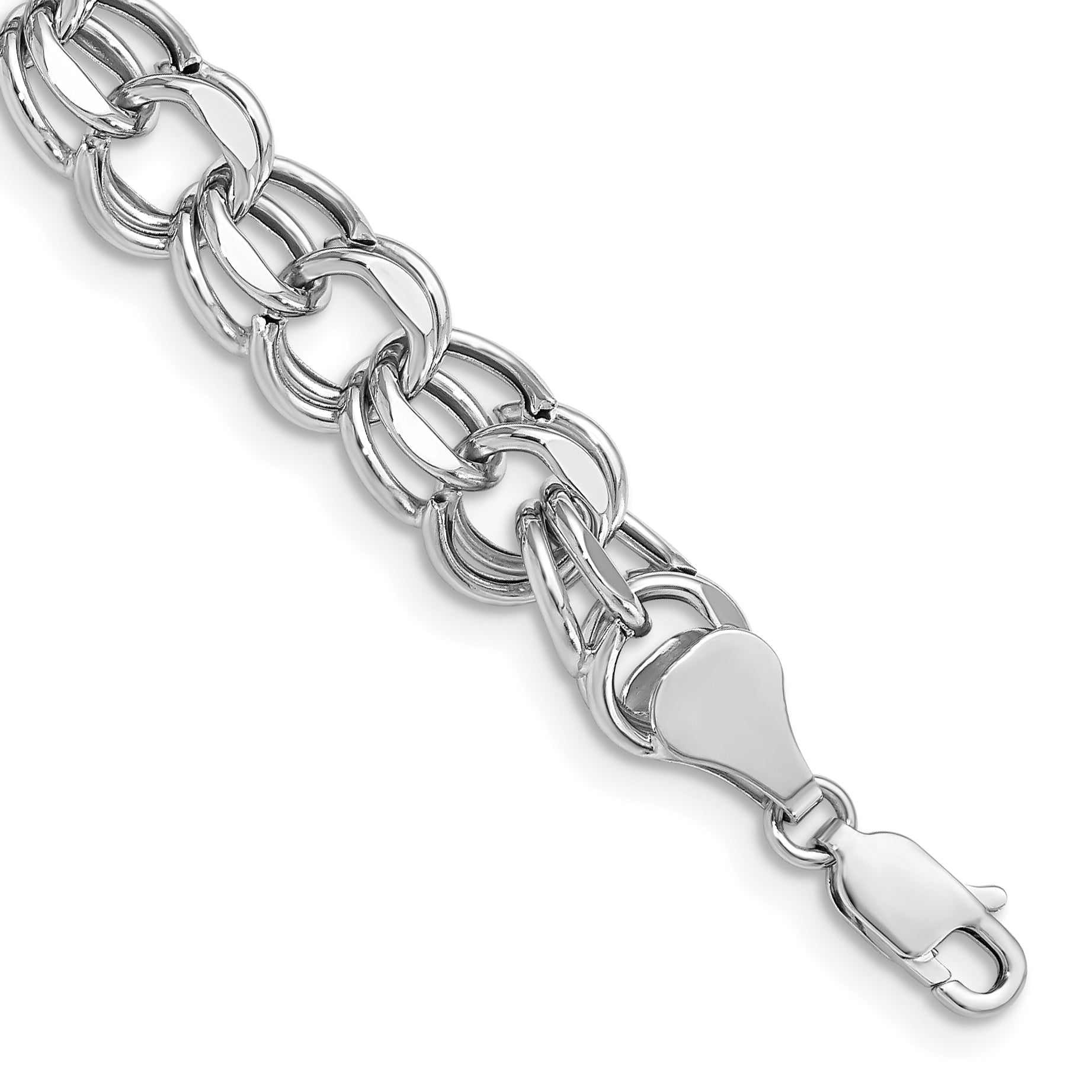 14k White Gold Lite 8mm Double Link Charm Bracelet Main image