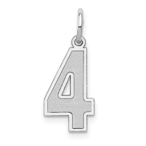 Number 4 Charm in 14K White Gold, 16mm Satin - Sophia Jewelers