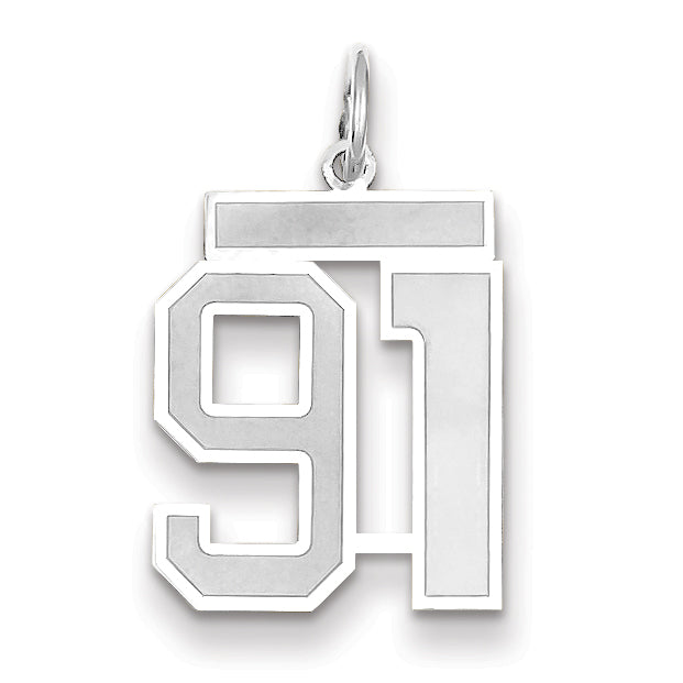 Medium Number 91 Charm in 14K White Gold, Satin - Sophia Jewelers