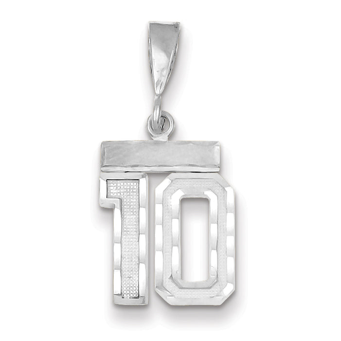 14K White Gold Small Diamond-cut Number 10 Charm