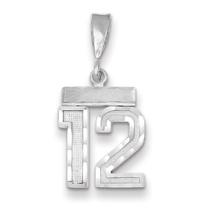 14K White Gold Small Diamond-cut Number 12 Charm Main image