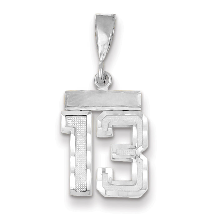 14K White Gold Small Diamond-cut Number 13 Charm Main image