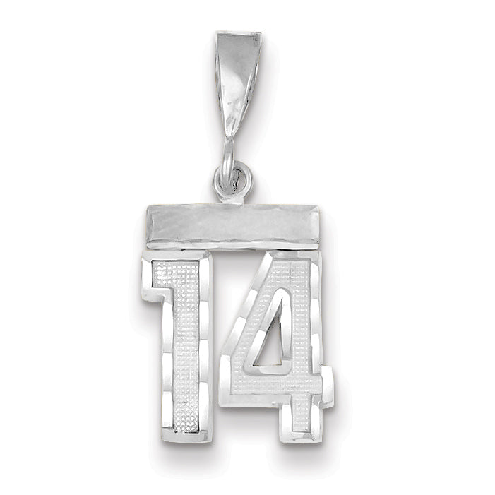 14K White Gold Small Diamond-cut Number 14 Charm Main image