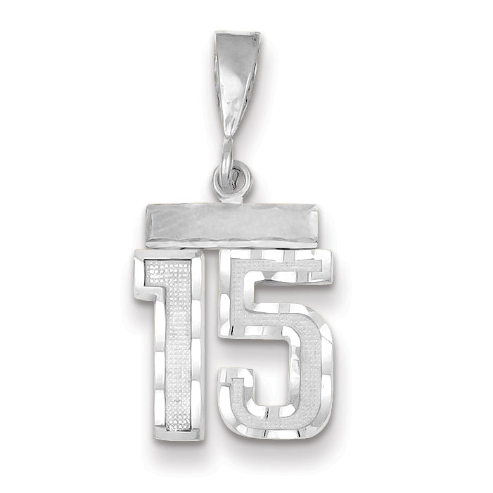 14K White Gold Small Diamond-cut Number 15 Charm Main image