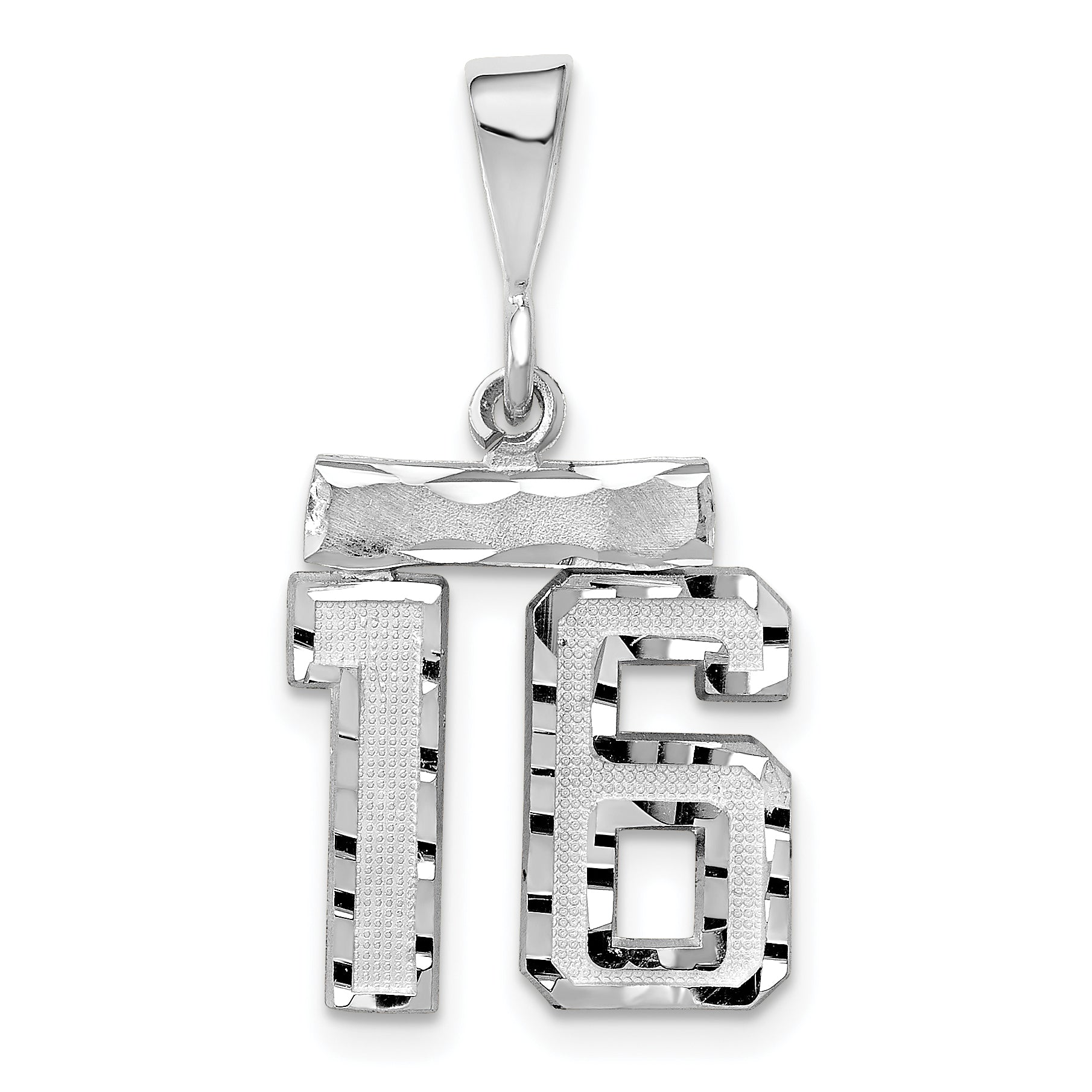 14K White Gold Small Diamond-cut Number 16 Charm Main image