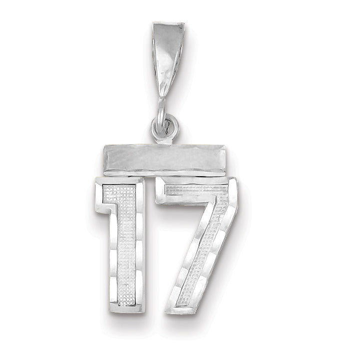 14K White Gold Small Diamond-cut Number 17 Charm Main image