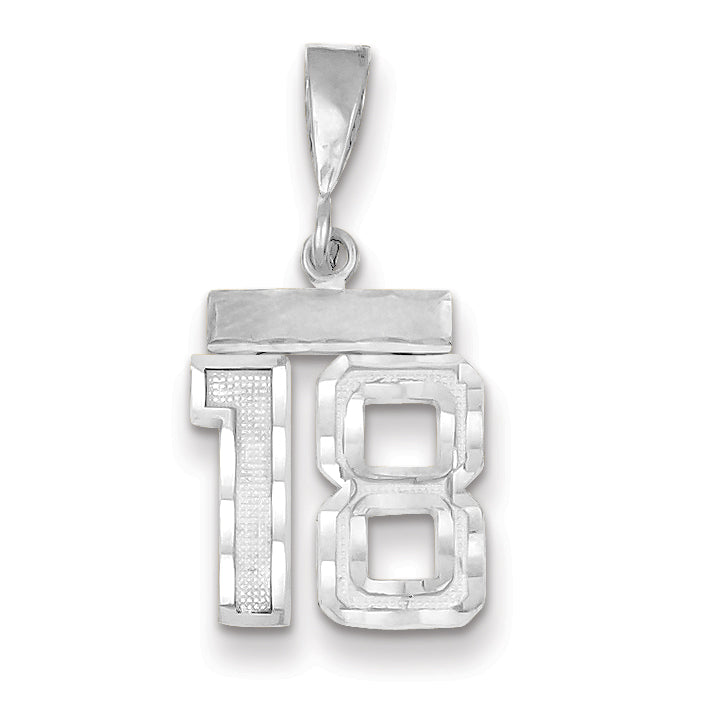 14K White Gold Small Diamond-cut Number 18 Charm Main image