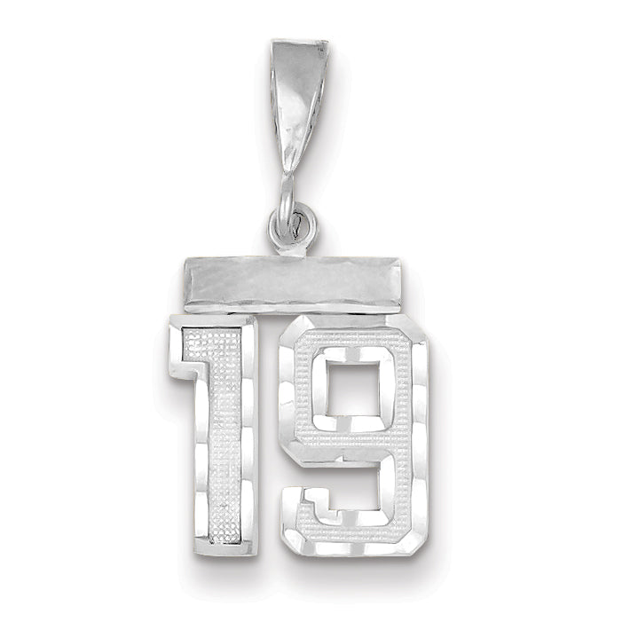 14K White Gold Small Diamond-cut Number 19 Charm Main image