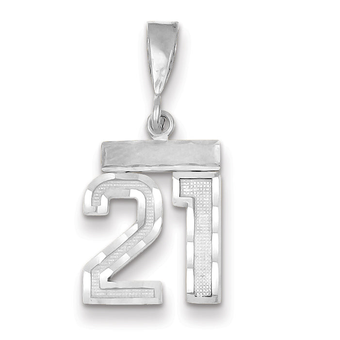 14K White Gold Small Diamond-cut Number 21 Charm Main image