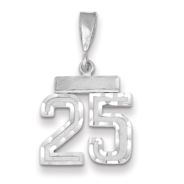 14K White Gold Small Diamond-cut Number 25 Charm Main image