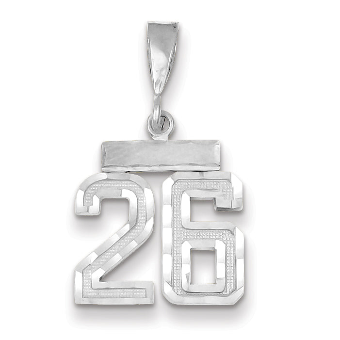 14K White Gold Small Diamond-cut Number 26 Charm Main image
