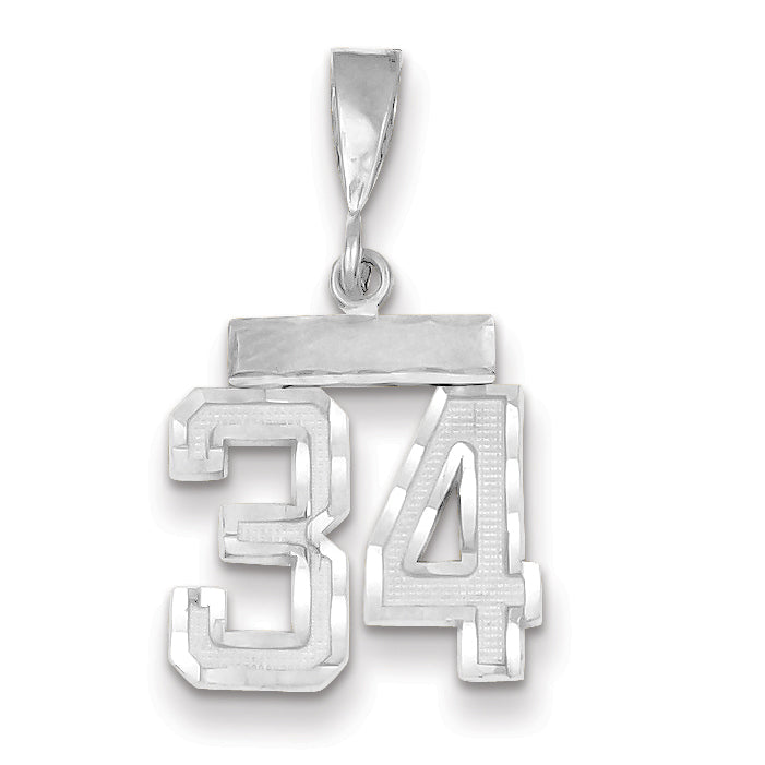 14K White Gold Small Diamond-cut Number 34 Charm Main image