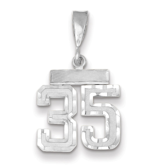 14K White Gold Small Diamond-cut Number 35 Charm Main image