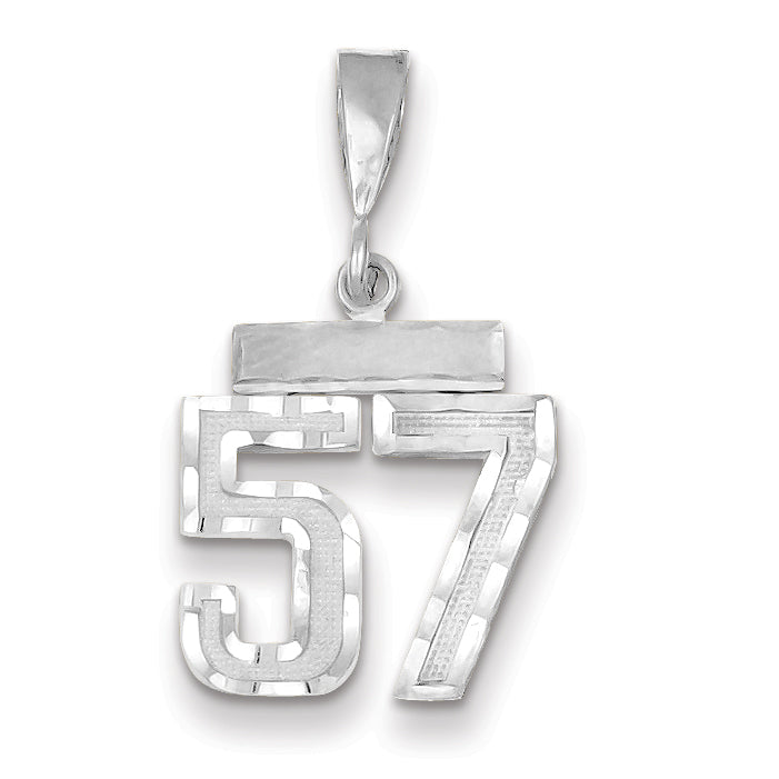 14K White Gold Small Diamond-cut Number 57 Charm Main image