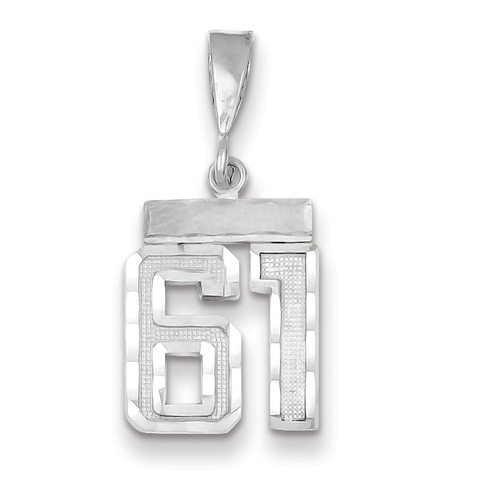 14K White Gold Small Diamond-cut Number 61 Charm Main image