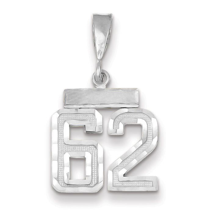 14K White Gold Small Diamond-cut Number 62 Charm Main image