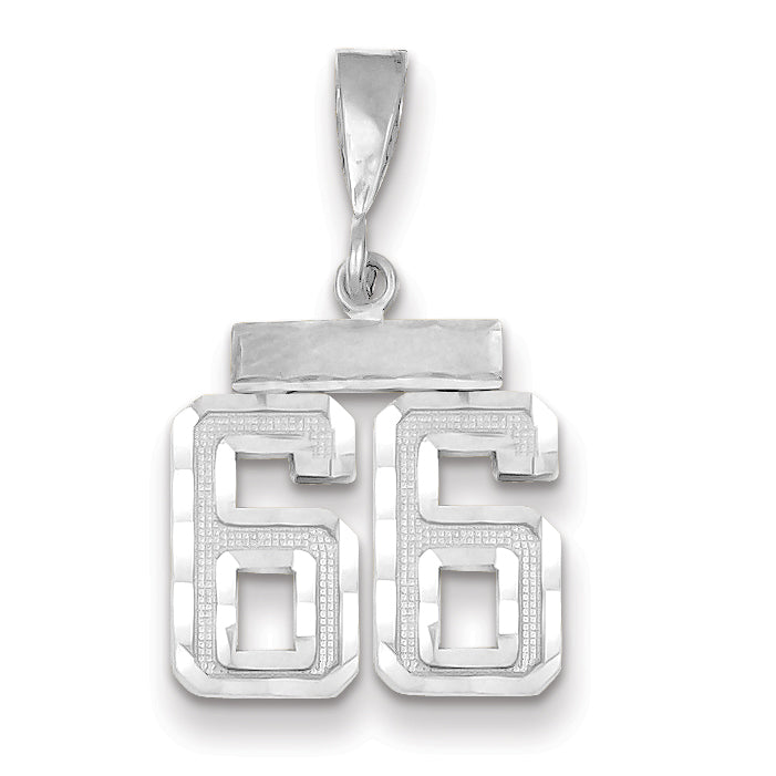 14K White Gold Small Diamond-cut Number 66 Charm Main image