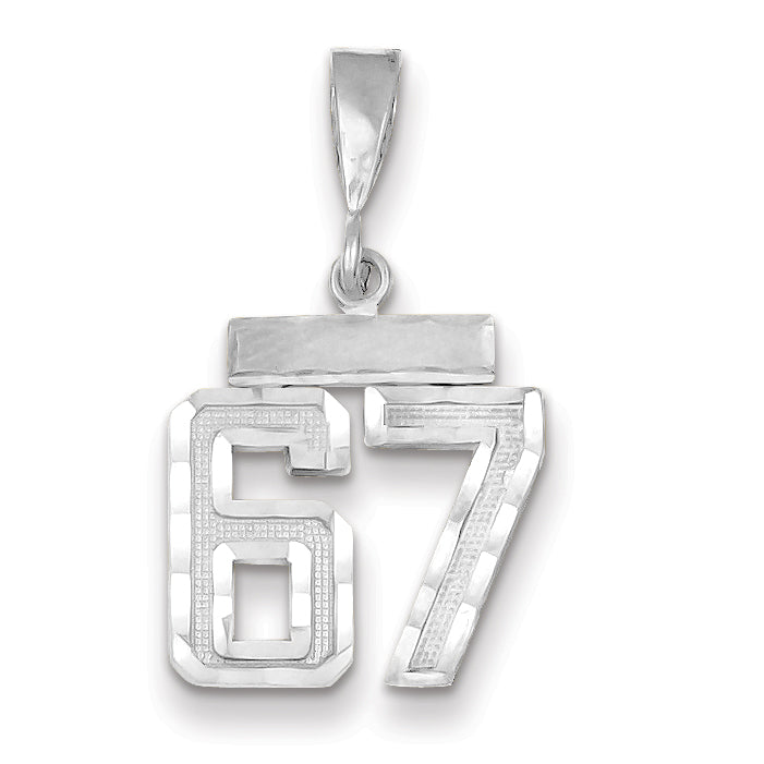 14K White Gold Small Diamond-cut Number 67 Charm Main image
