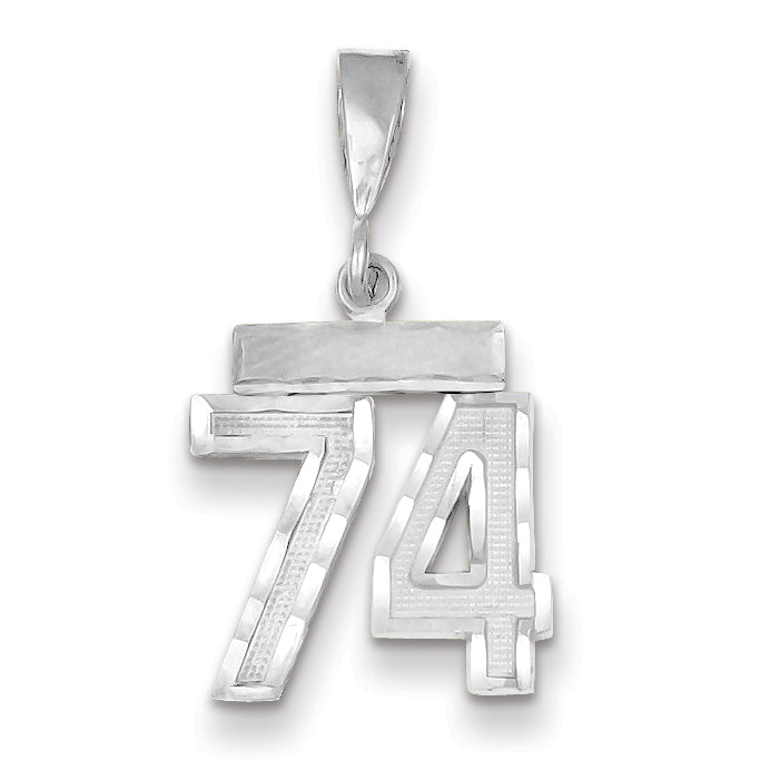 14K White Gold Small Diamond-cut Number 74 Charm Main image