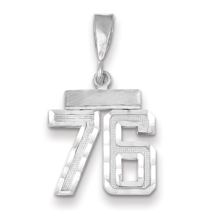 14K White Gold Small Diamond-cut Number 76 Charm Main image