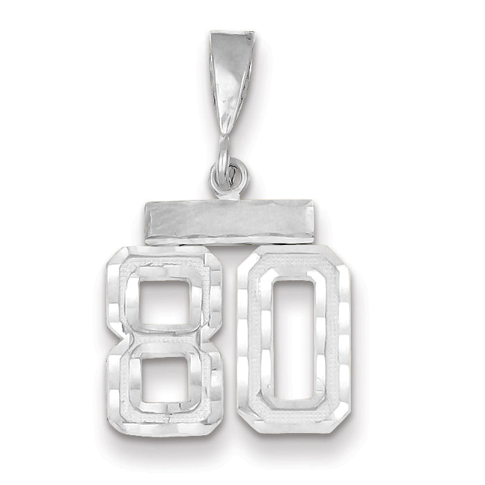 14K White Gold Small Diamond-cut Number 80 Charm Main image