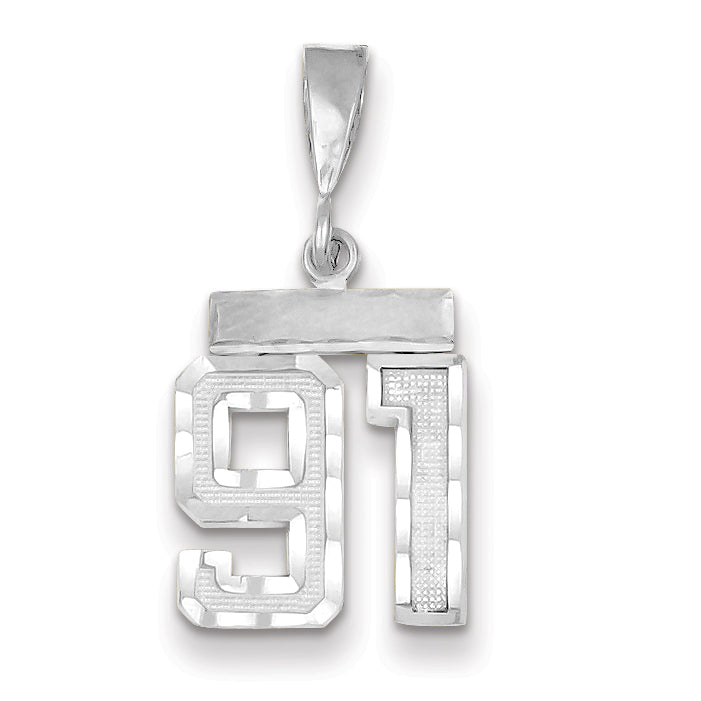14K White Gold Small Diamond-cut Number 91 Charm Main image