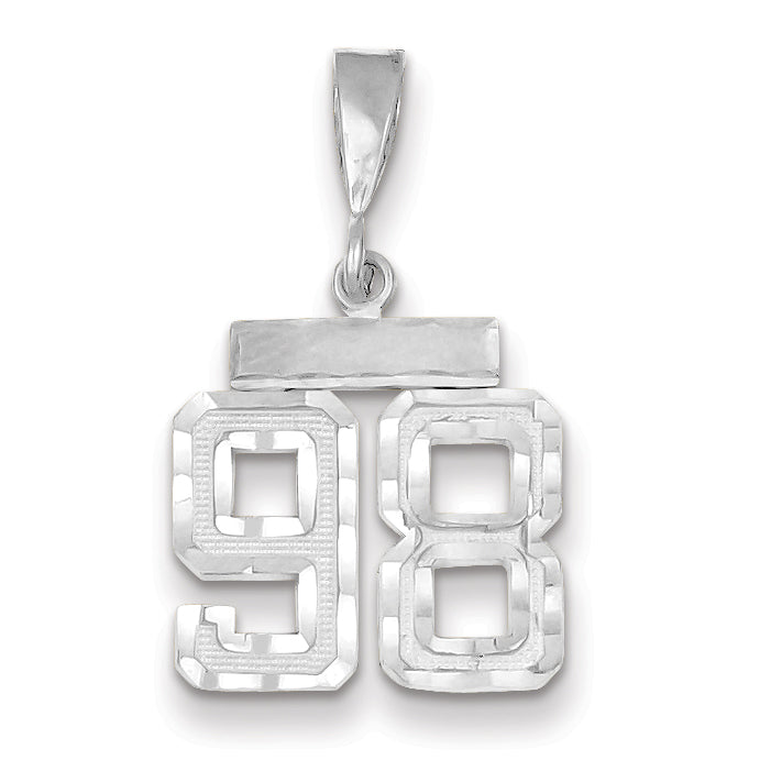 14K White Gold Small Diamond-cut Number 98Charm Main image