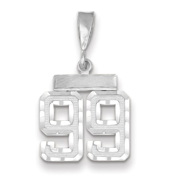 14K White Gold Small Diamond-cut Number 99 Charm Main image