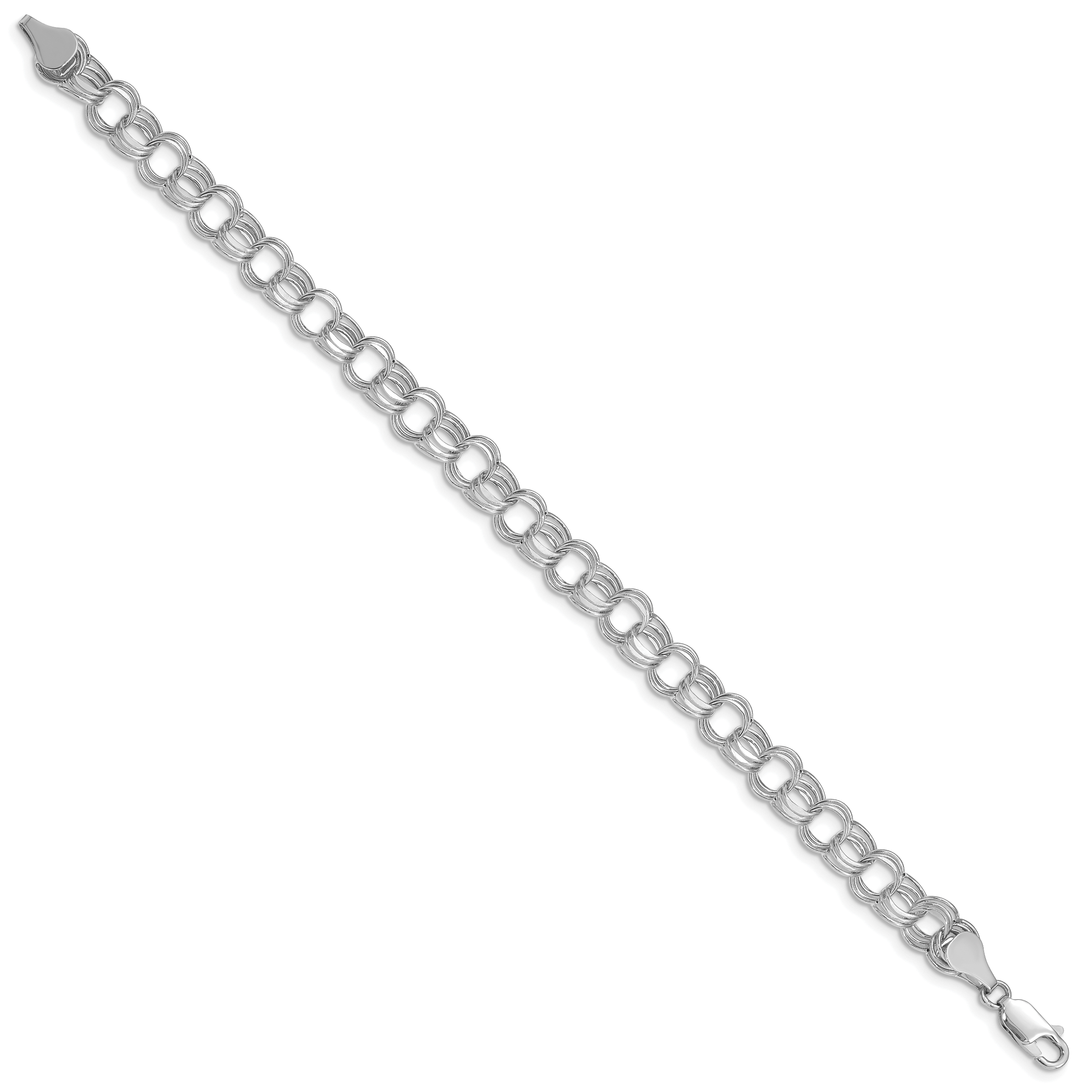 14k White Gold Lite 7mm Triple Link Charm Bracelet Secondary image