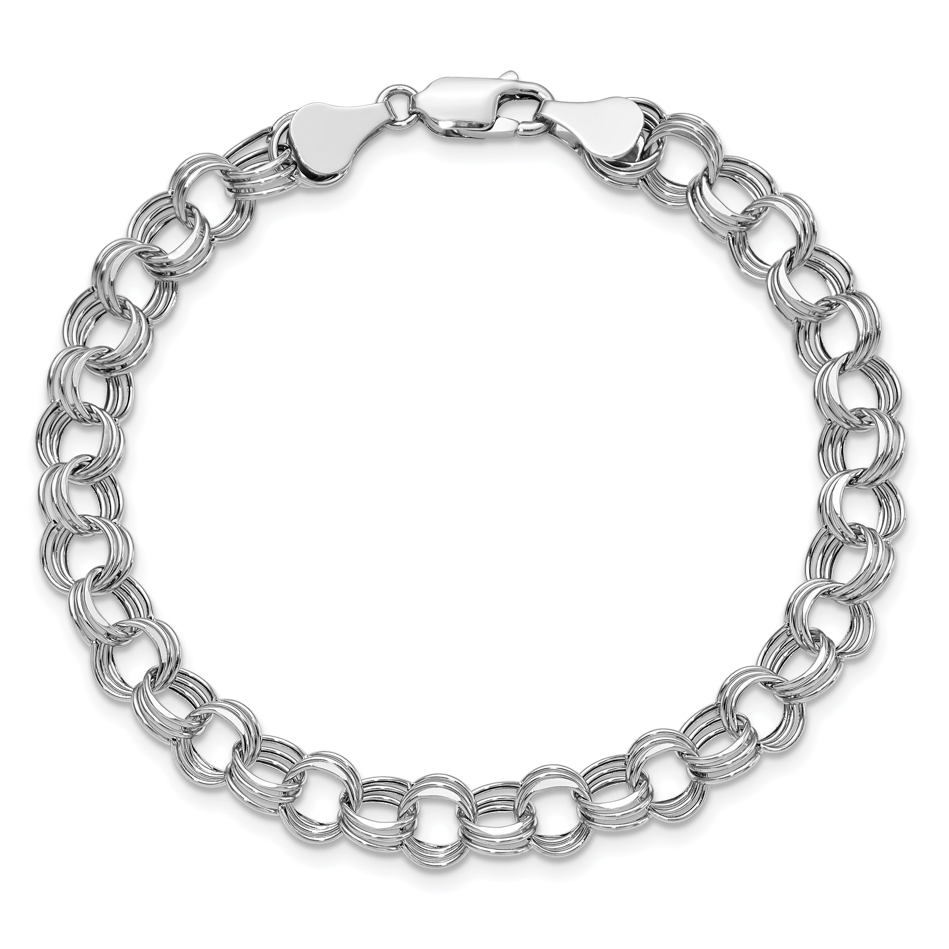 14k White Gold Lite 7mm Triple Link Charm Bracelet