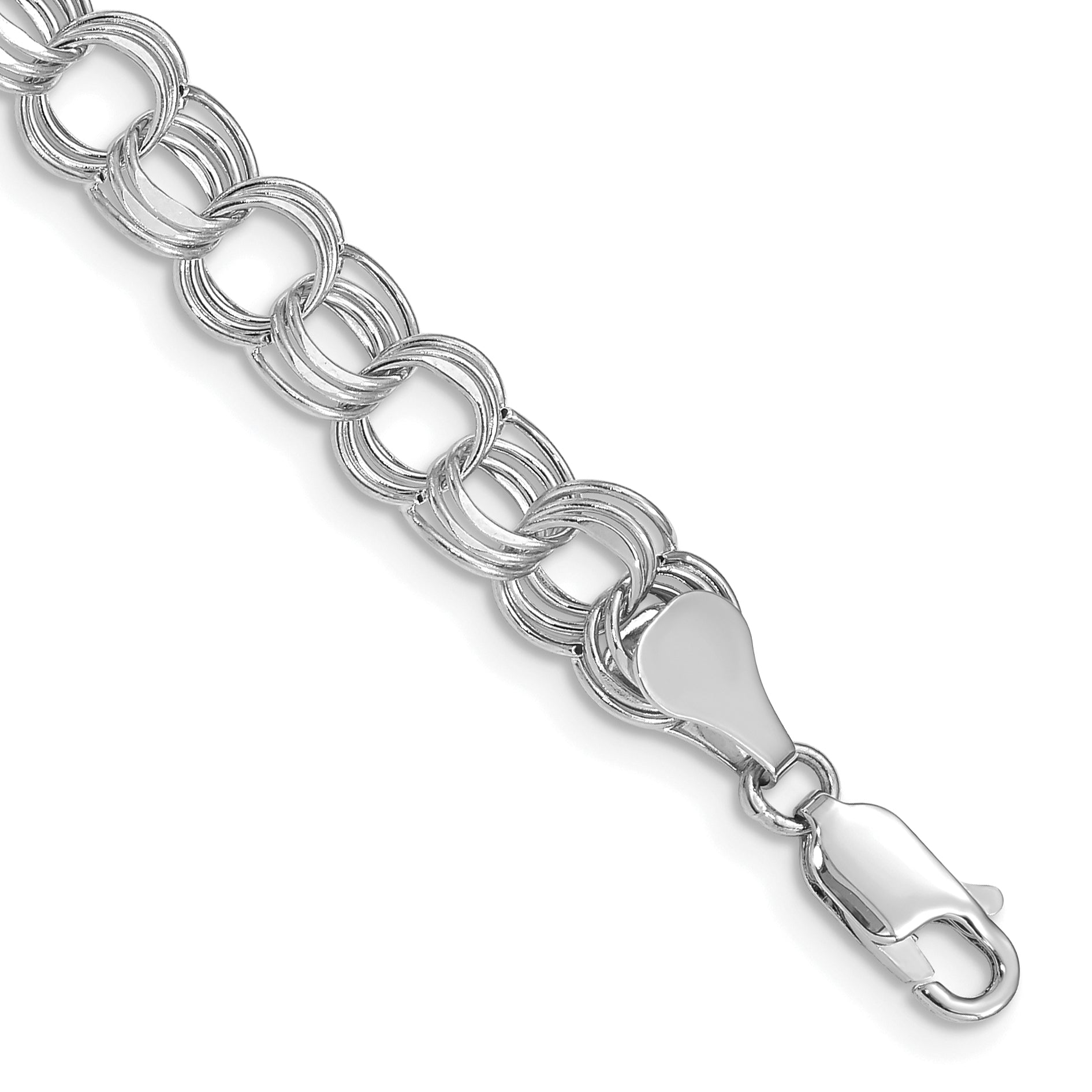 14k White Gold Lite 7mm Triple Link Charm Bracelet Main image