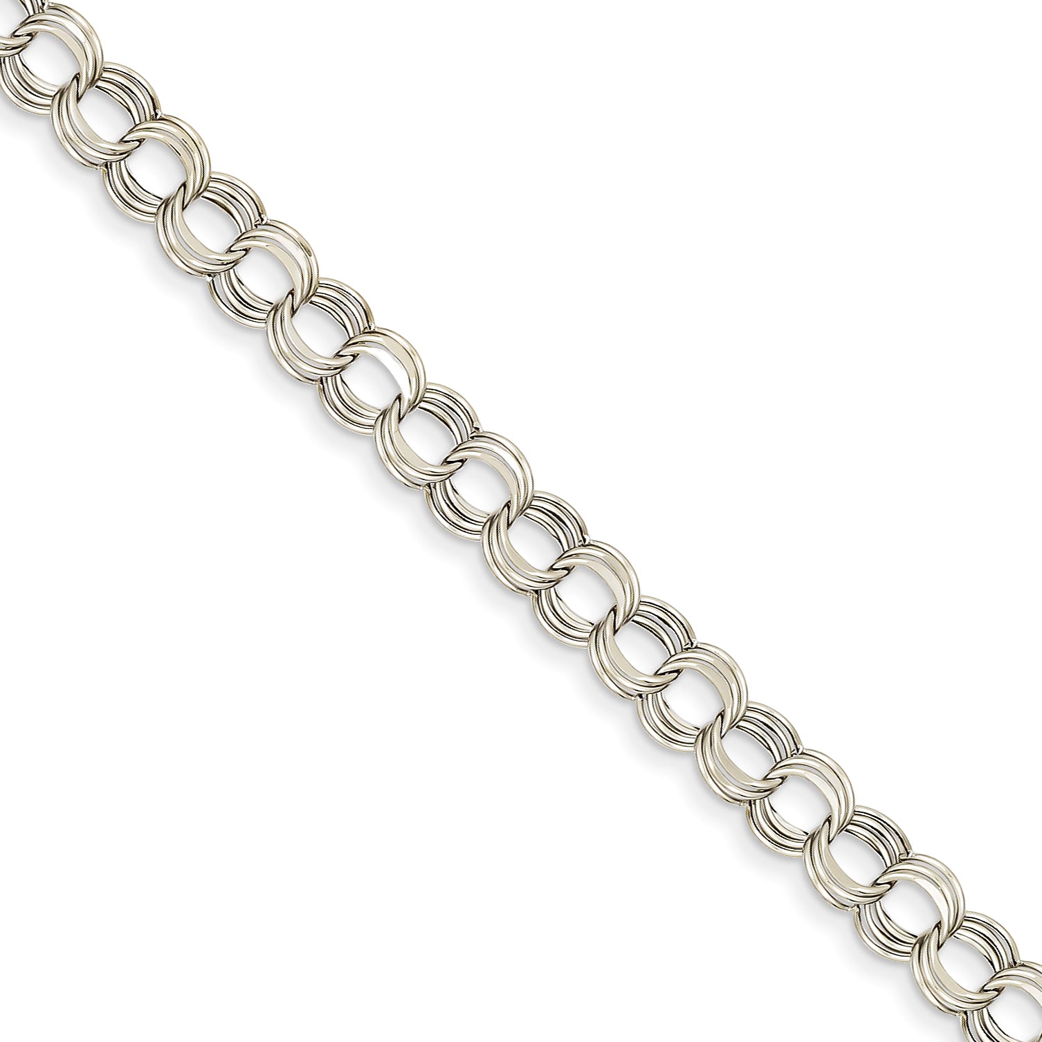 14k White Gold Lite 7mm Triple Link Charm Bracelet Main image