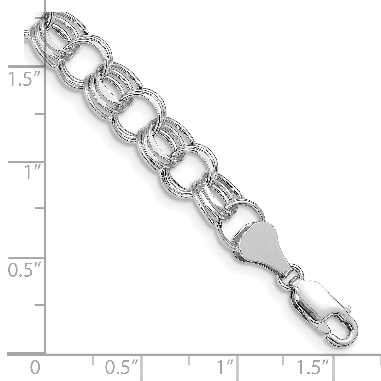 14k White Gold Lite 8mm Triple Link Charm Bracelet