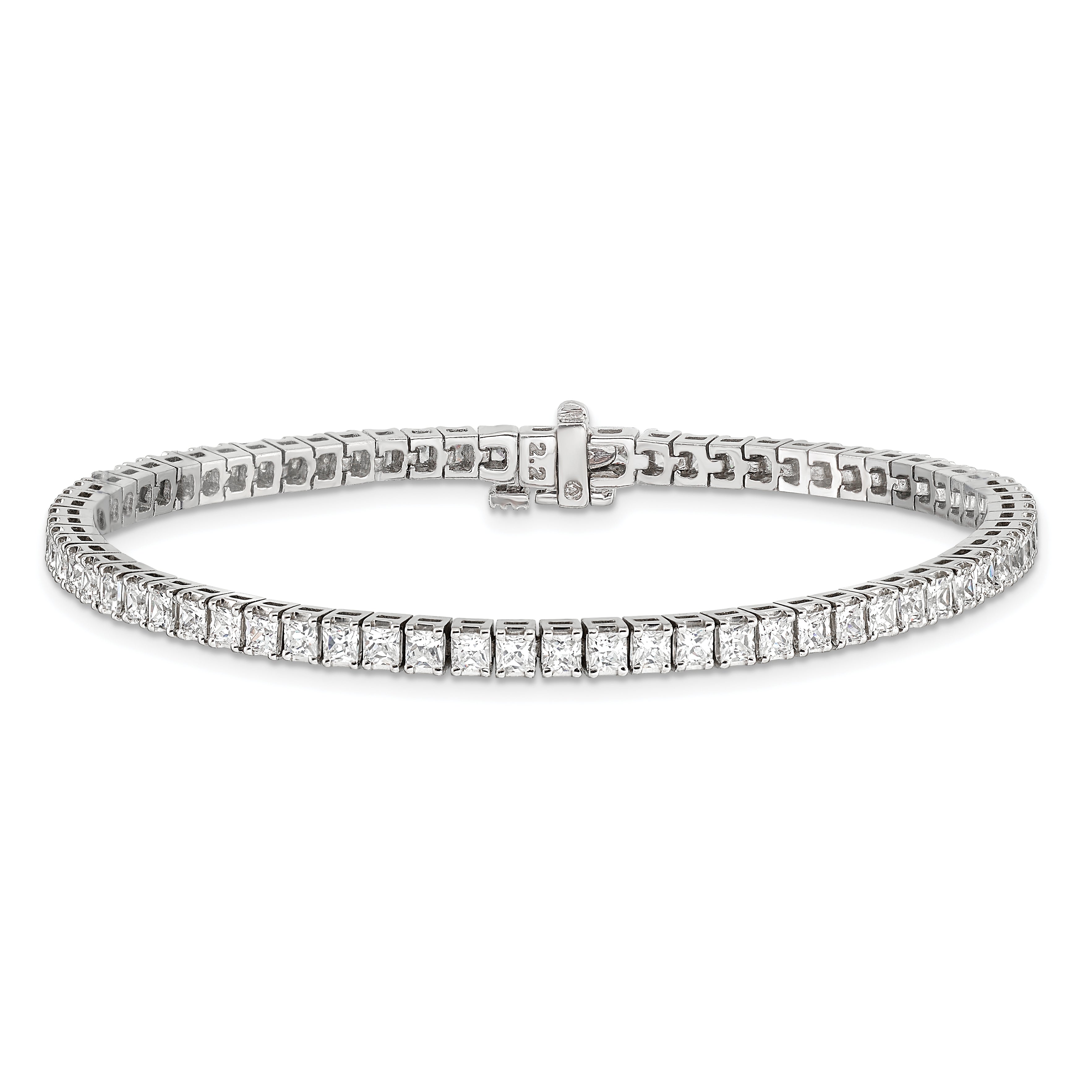 14k White Gold 2.25mm Princess 5ct AA Diamond Tennis Bracelet