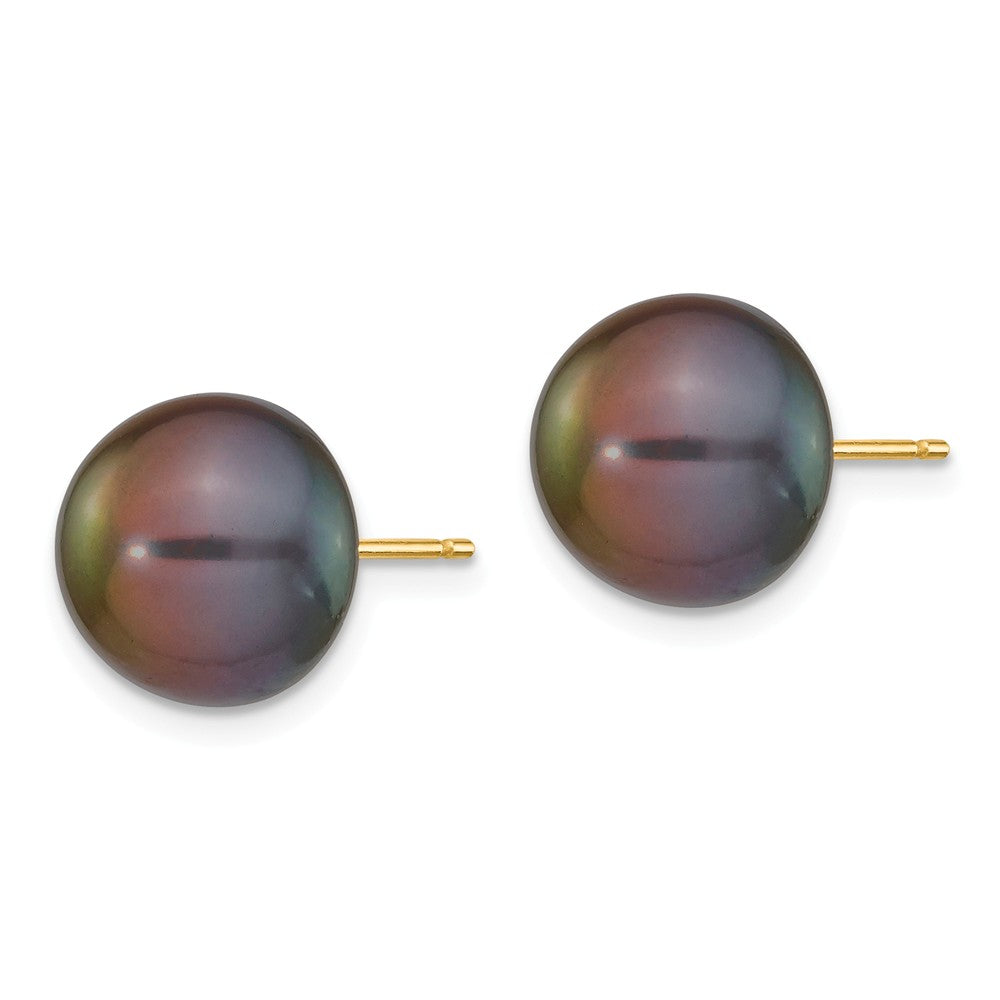 14K 10-11mm Black Button FW Cultured Pearl Stud Post Earrings Secondary image