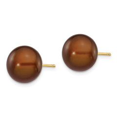 14K 10-11mm Coffee Button Freshwater Cultured Pearl Stud Post Earrings