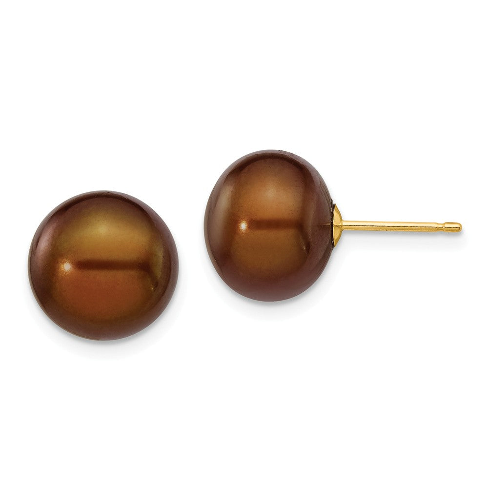 14K 10-11mm Coffee Button Freshwater Cultured Pearl Stud Post Earrings Main image