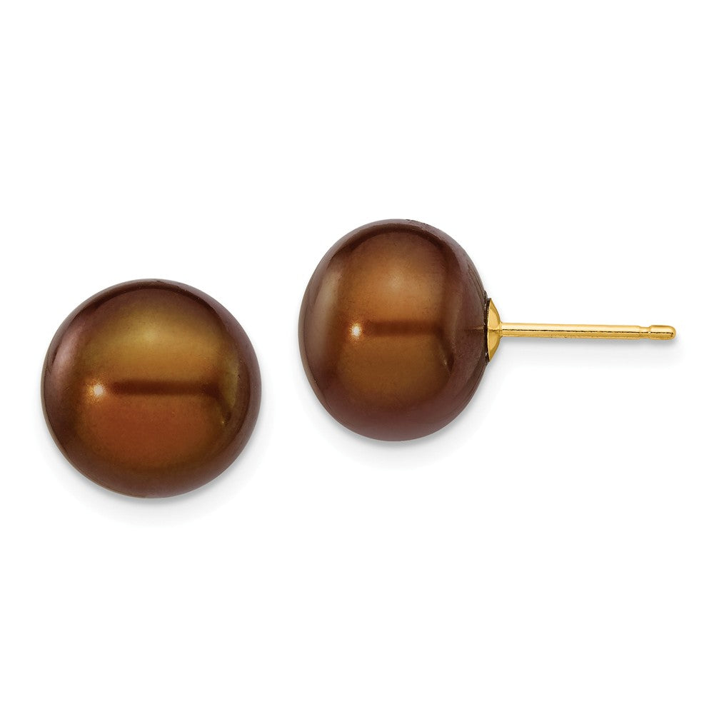 14K 10-11mm Coffee Button Freshwater Cultured Pearl Stud Post Earrings