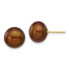 14K 10-11mm Coffee Button Freshwater Cultured Pearl Stud Post Earrings