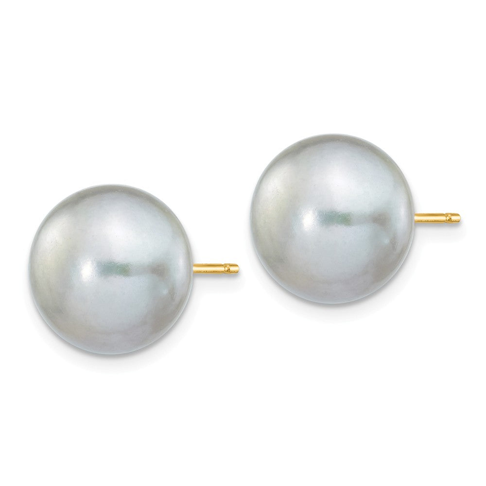 14K 10-11mm Grey Button FW Cultured Pearl Stud Post Earrings