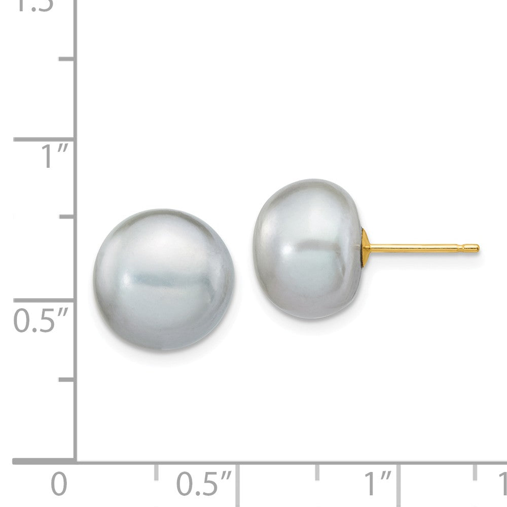 14k 10-11mm Grey Button FW Cultured Pearl Stud Post Earrings
